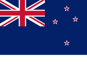 New Zealand flag with United Kingdom logo plus red stars on a dark blue background