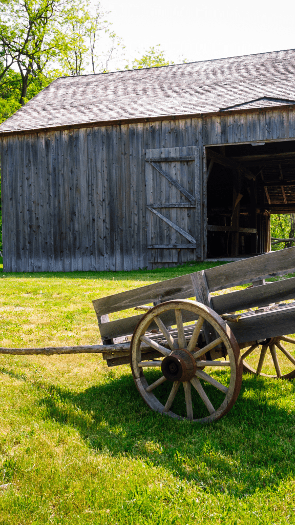 barn with old wagon used for farming