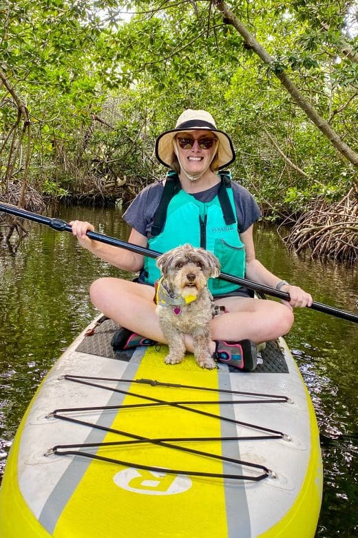 Bev and Annie on a paddle board in Everglades National Park near Key Largo