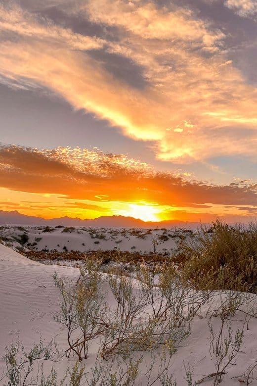 sunset at White Sands National Park, formerly known as White sands national monument