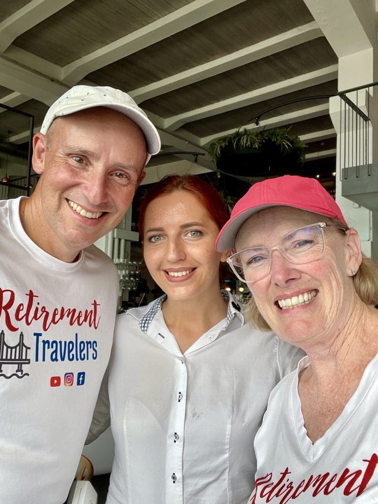 john & bev with waitress