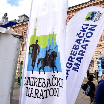 flags advertising the zagreb marathon