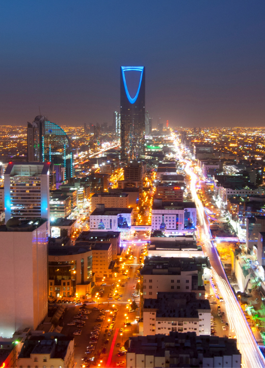 Aerial view of Nightlights and skyline of Riyadh, Saudi Arabia