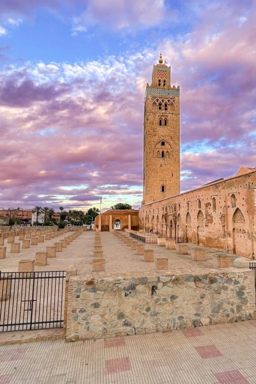 Mosque and surrounding garden in Marrakech, Morocco